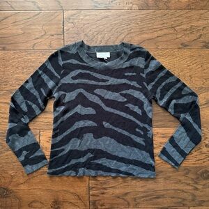Anthropologie Women's Size Small Black Gray Zebra Print Long Sleeve Sweater